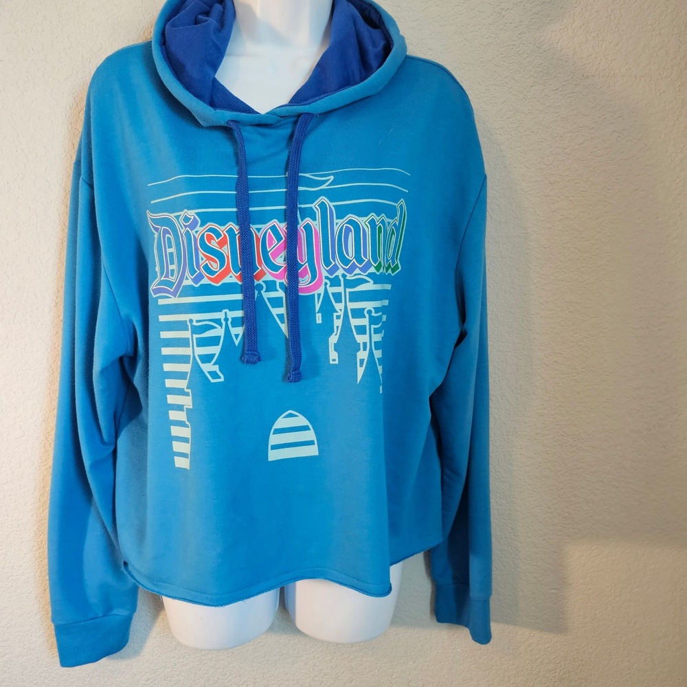 Disney Parks Disneyland Castle Cropped Hoodie Blue Graphic Sweatshirt Large